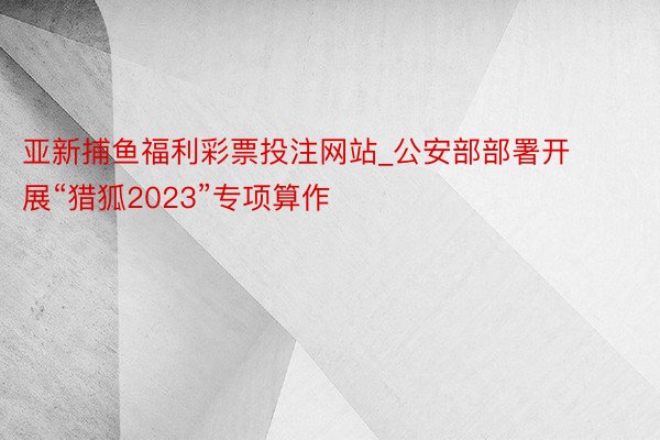 亚新捕鱼福利彩票投注网站_公安部部署开展“猎狐2023”专项算作