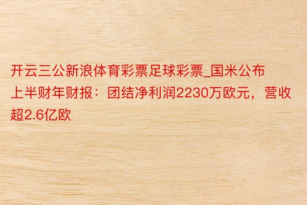 开云三公新浪体育彩票足球彩票_国米公布上半财年财报：团结净利润2230万欧元，营收超2.6亿欧
