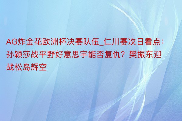 AG炸金花欧洲杯决赛队伍_仁川赛次日看点：孙颖莎战平野好意思宇能否复仇？樊振东迎战松岛辉空