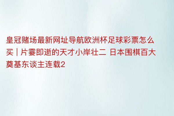 皇冠赌场最新网址导航欧洲杯足球彩票怎么买 | 片霎即逝的天才小岸壮二 日本围棋百大奠基东谈主连载2