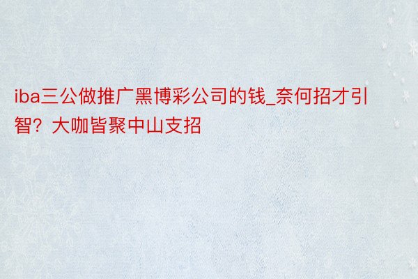 iba三公做推广黑博彩公司的钱_奈何招才引智？大咖皆聚中山支招