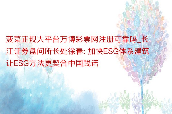 菠菜正规大平台万博彩票网注册可靠吗_长江证券盘问所长处徐春: 加快ESG体系建筑 让ESG方法更契合中国践诺